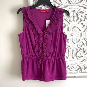 Ruffled Blouse Top Victorian Party Casual Fuchsia Color Size M ELLE NWT New